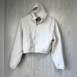 OFFLINE by Aerie OTT Crop Hoodie Size L Ivory Textured Fleece LNC